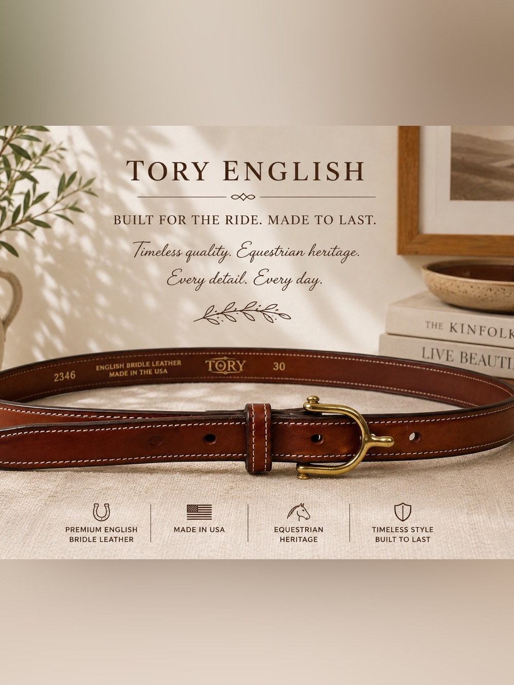 Tory Leather Spur Buckle Belt 30 Havana Brown Bridle Leather USA
